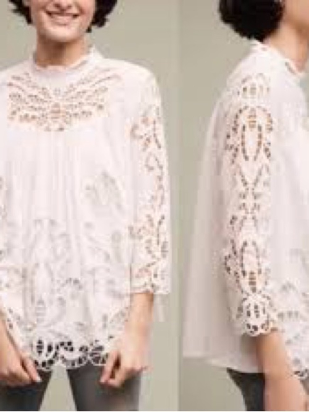 Harlyn by Anthropologie Lace Yoke Crochet Blouse - white